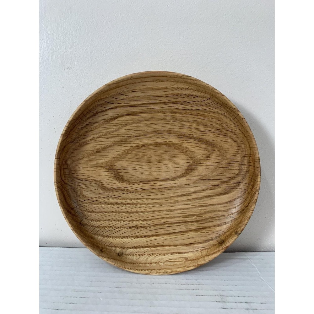 Red Oak Wood Turned Bowl Plate Handmade Centrepiece 7"